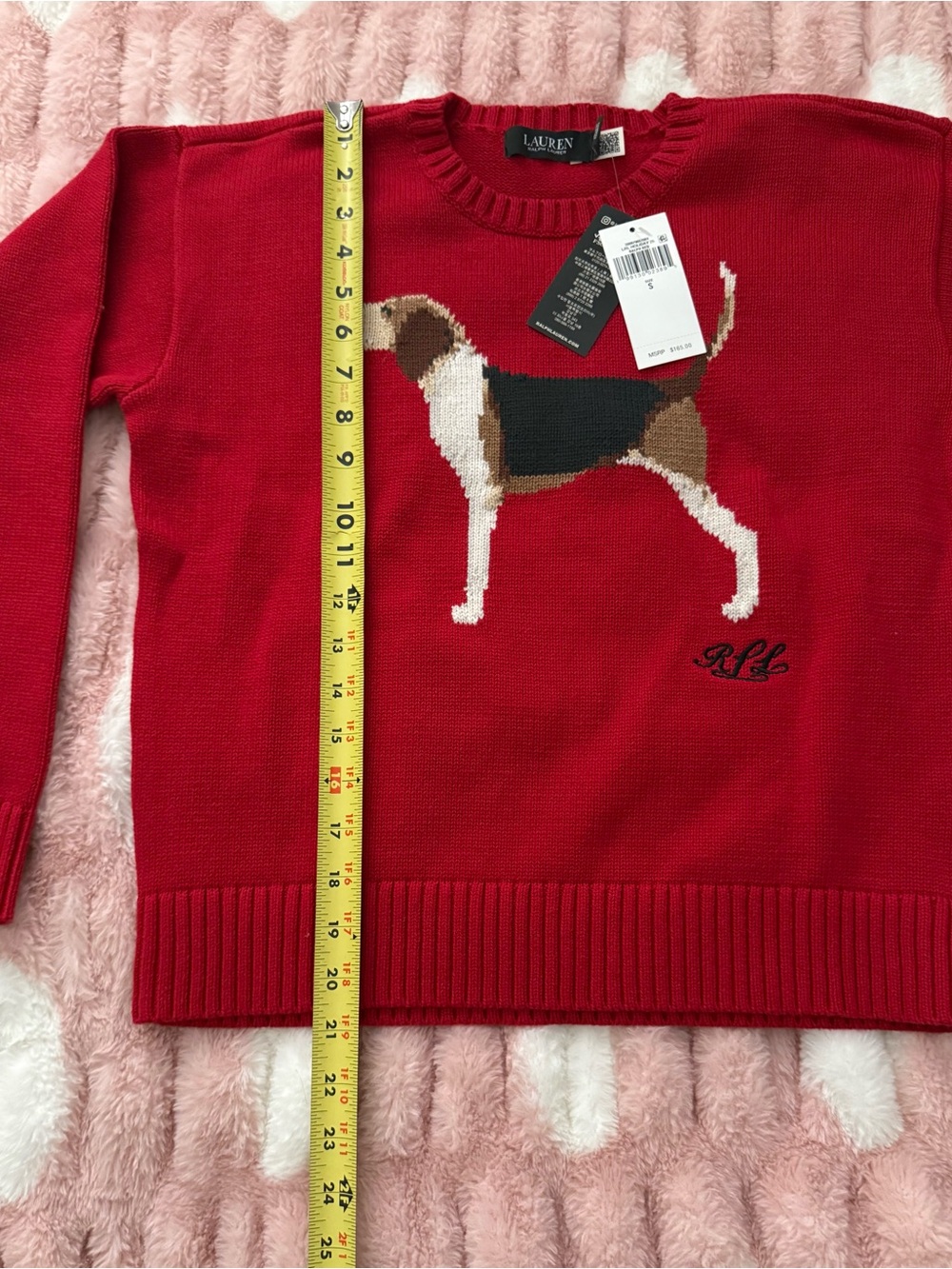 Lauren Ralph Lauren Red Crewneck Sweater with Beagle Intarsia New!! Small